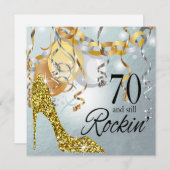 Invitation Parties scintillant Stiletto 70e anniversaire | or (Devant / Derrière)