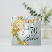 Invitation Parties scintillant Stiletto 70e anniversaire | or (Debout devant)