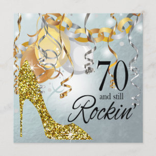 Invitation Parties scintillant Stiletto 70e anniversaire or