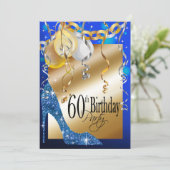 Invitation Parties scintillant Stiletto Balloons bleu 60e ann (Debout devant)