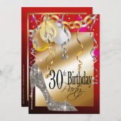 Invitation Parties scintillant Stiletto Balloons rouge 21e an (Devant / Derrière)