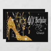 Invitation Parties scintillant Stiletto Champagne 40e Anniver (Devant / Derrière)