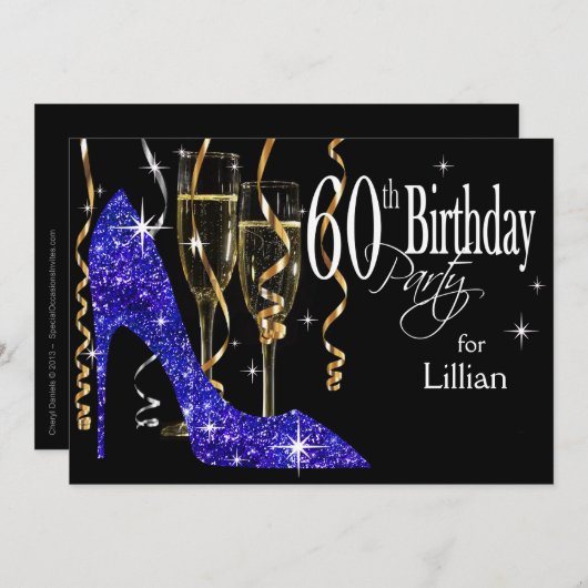 Invitation Parties scintillant Stiletto Champagne 60e anniver (Devant / Derrière)