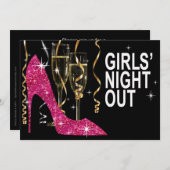 Invitation Parties scintillant Stiletto Champagne Girls Night (Devant / Derrière)
