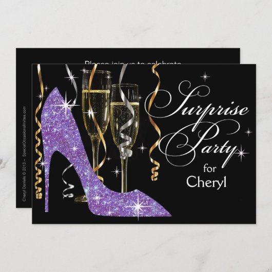 Invitation Parties scintillant Stiletto Champagne Surprise An (Devant / Derrière)