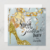 Invitation Parties scintillant Stiletto Silver Foil Sweet 16  (Devant / Derrière)