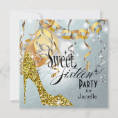 Invitation Parties scintillant Stiletto Silver Foil Sweet 16  (Devant)
