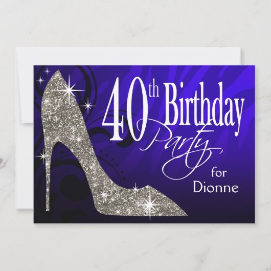 Invitation Parties scintillant Stiletto Zebra 40e anniversair (Devant)