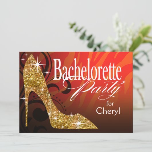 Invitation Parties scintillant Stiletto Zebra Bachelorette (Debout devant)