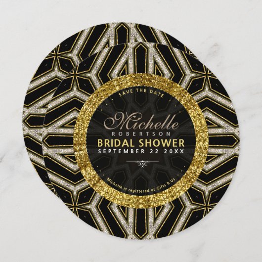 Invitation Parties scintillant Style Gold Croix Noire Fête de (Devant / Derrière)