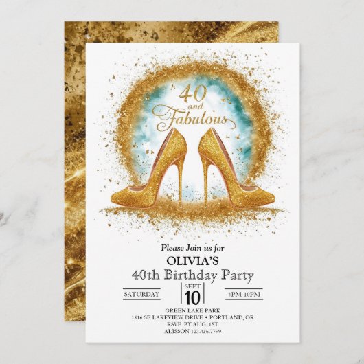 Invitation Parties scintillant Stylish Digital Gold 40e anniv (Devant / Derrière)