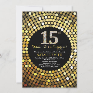 Invitation Parties scintillant surprise 15e anniversaire Blac