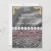 Invitation Parties scintillant Surprise Anniversaire rose Sil (Devant)