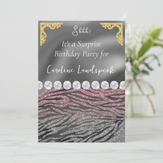 Invitation Parties scintillant Surprise Anniversaire rose Sil (Debout devant)