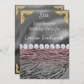 Invitation Parties scintillant Surprise Anniversaire rose Sil (Devant / Derrière)