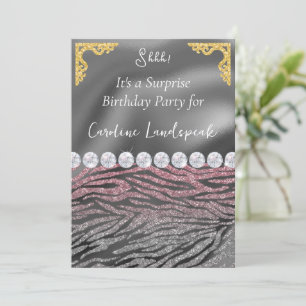 Invitation Parties scintillant Surprise Anniversaire rose Sil