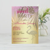 Invitation Parties scintillant Sweet 16 Flamants roses rose e (Debout devant)