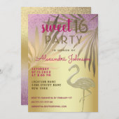 Invitation Parties scintillant Sweet 16 Flamants roses rose e (Devant / Derrière)