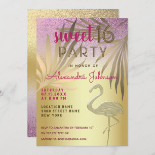 Invitation Parties scintillant Sweet 16 Flamants roses rose e