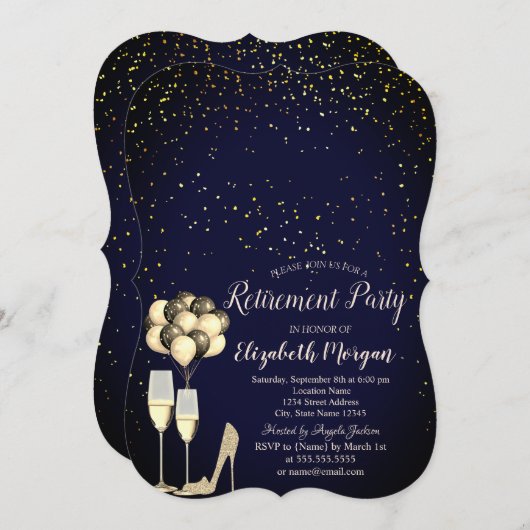 Invitation Parties scintillant talons hauts, Confetti Blue Re (Devant / Derrière)