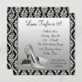 Invitation Parties scintillant talons hauts Noir Damas fête d (Devant / Derrière)
