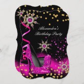 Invitation Parties scintillant talons roses chauds Anniversai (Devant / Derrière)