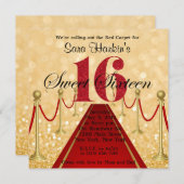 Invitation Parties scintillant Tapis rouge Hollywood Sweet 16 (Devant / Derrière)