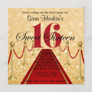 Invitation Parties scintillant Tapis rouge Hollywood Sweet 16