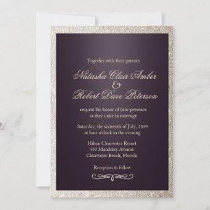 Invitation Parties scintillant Taupe Beige violet moderne Chi