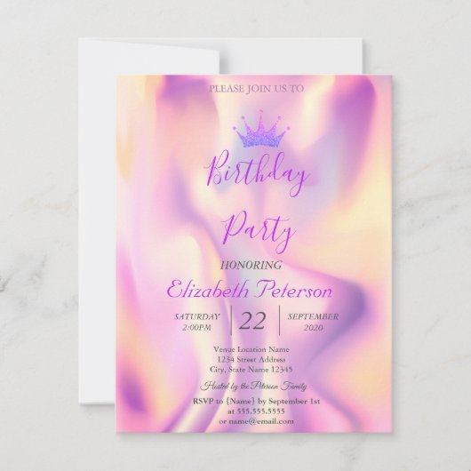 Invitation Parties scintillant Tiara Holographic Anniversaire (Devant)
