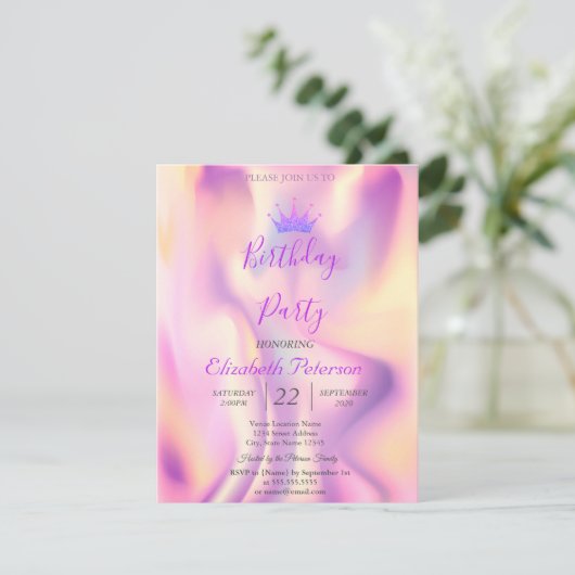 Invitation Parties scintillant Tiara Holographic Anniversaire (Debout devant)