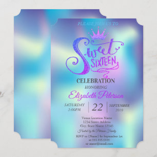 Invitation Parties scintillant Tiara Holographic Sweet 16 Par