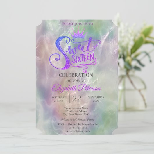 Invitation Parties scintillant Tiara Holographique Pearl Swee (Debout devant)