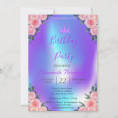 Invitation Parties scintillant Tiara Roses Ombre Holographiqu (Devant)