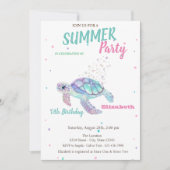 Invitation Parties scintillant Tortue Anniversaire d'été (Devant)