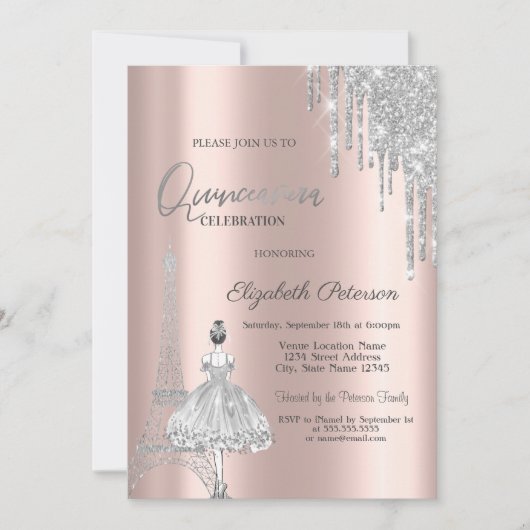 Invitation Parties scintillant, Tour Eiffel Ballerina Quincea (Devant)