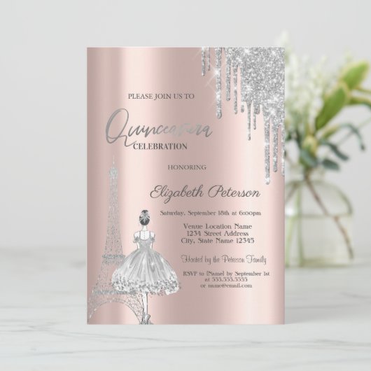 Invitation Parties scintillant, Tour Eiffel Ballerina Quincea (Debout devant)