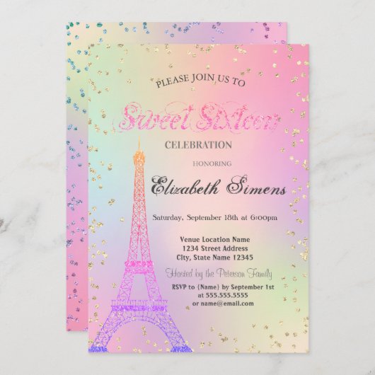 Invitation Parties scintillant Tour Eiffel Diamants Holograph (Devant / Derrière)