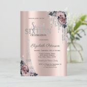 Invitation Parties scintillant, Tour Eiffel Fleurs Sweet 16 I (Debout devant)