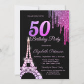 Invitation Parties scintillant, Tour Eiffel Noir 50e annivers (Devant)