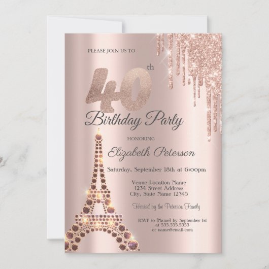 Invitation Parties scintillant Tour Eiffel Paris 40e annivers (Devant)