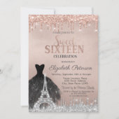Invitation Parties scintillant Tour Eiffel Rose Or (Devant)