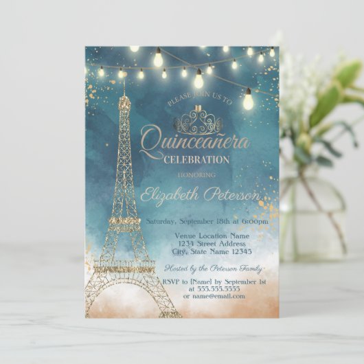 Invitation Parties scintillant Tour Eiffel, Tiara Aquarelle Q (Debout devant)