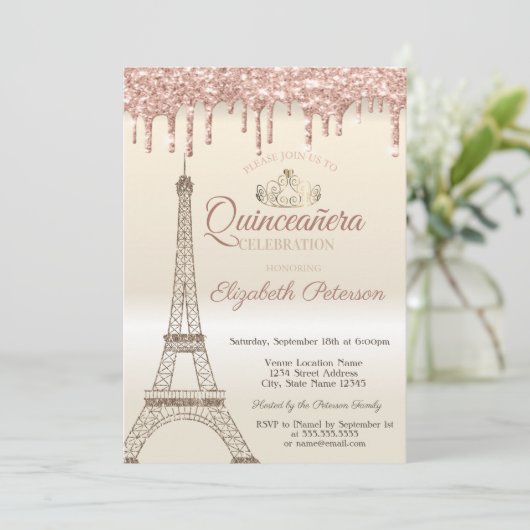 Invitation Parties scintillant Tour Eiffel, Tiara, Drives Qui (Debout devant)