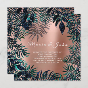 Invitation Parties scintillant Tropical Leafs Jardin Blue Nav