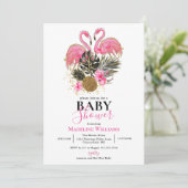 Invitation Parties scintillant tropicale Baby shower Flamant  (Debout devant)
