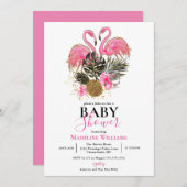 Invitation Parties scintillant tropicale Baby shower Flamant  (Devant / Derrière)