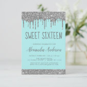 Invitation Parties scintillant Turquoise argent étincelle Élé (Debout devant)