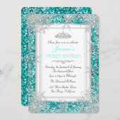 Invitation Parties scintillant Turquoise Argent hiver Wonderl (Devant / Derrière)