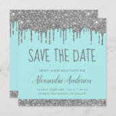 Invitation Parties scintillant Turquoise argent moderne Sweet (Devant / Derrière)